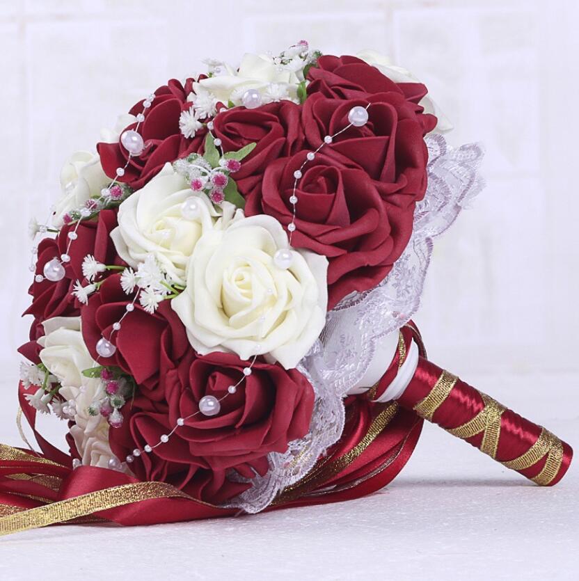 30 Rose Bruidsboeketten Handgemaakte Bridal Bloem Bruiloft Bruiloft Accessoires Bloemen Peren kralen met Lint 130