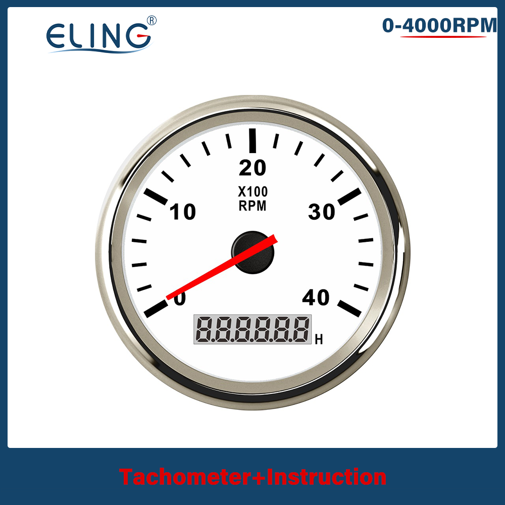ELING Universal- 3-8K RPM Tachometer Umdrehung Zähler Tacho Messgerät mit Stunde Meter 85mm Benzin Diesel- 12V 24V verrotten Hintergrundbeleuchtung: 4K-WS