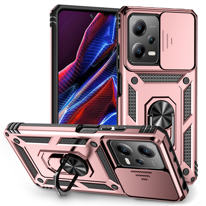 Voor Xiaomi Redmi Note 12 4G 5G Case Cover Shockproof Terug Slide Camera Lens Ring Houder Fundas Redmi Note 12 Pro 12Pro + 12S Case: Canvas / Rose