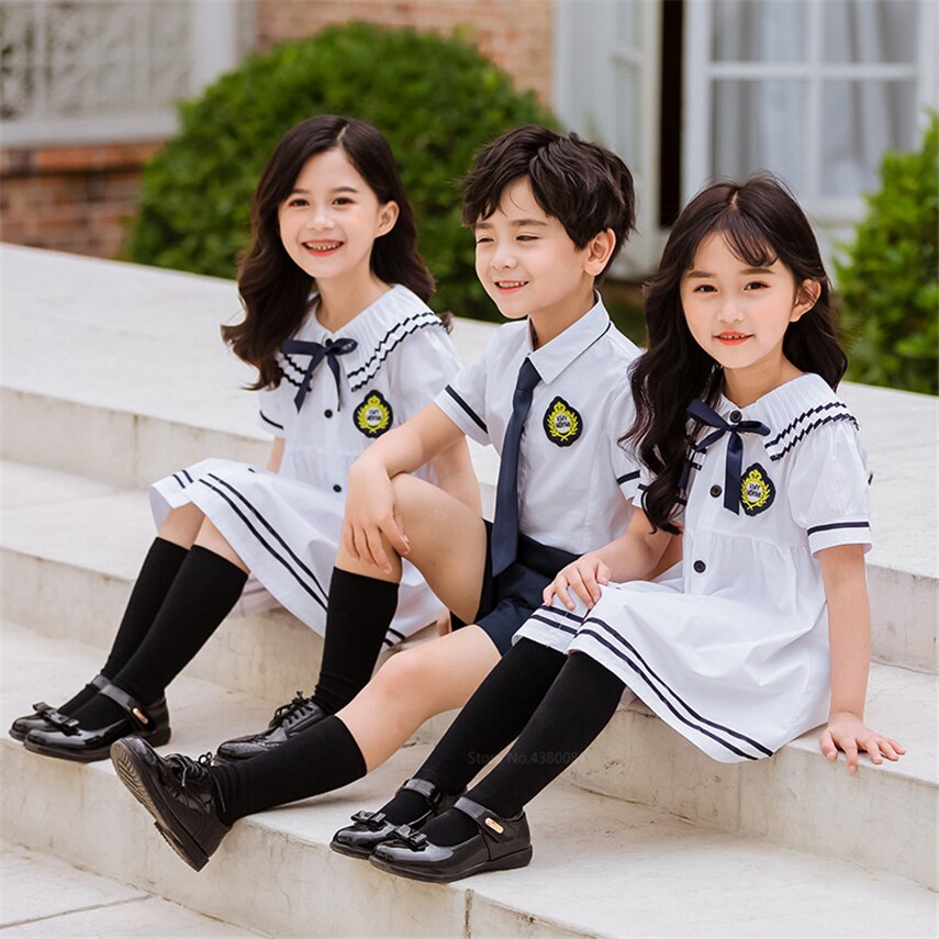 Girls Japanese School Sailor Uniform for Kids Navy Elemntary British Student Class College Outfit Set 100-150CM