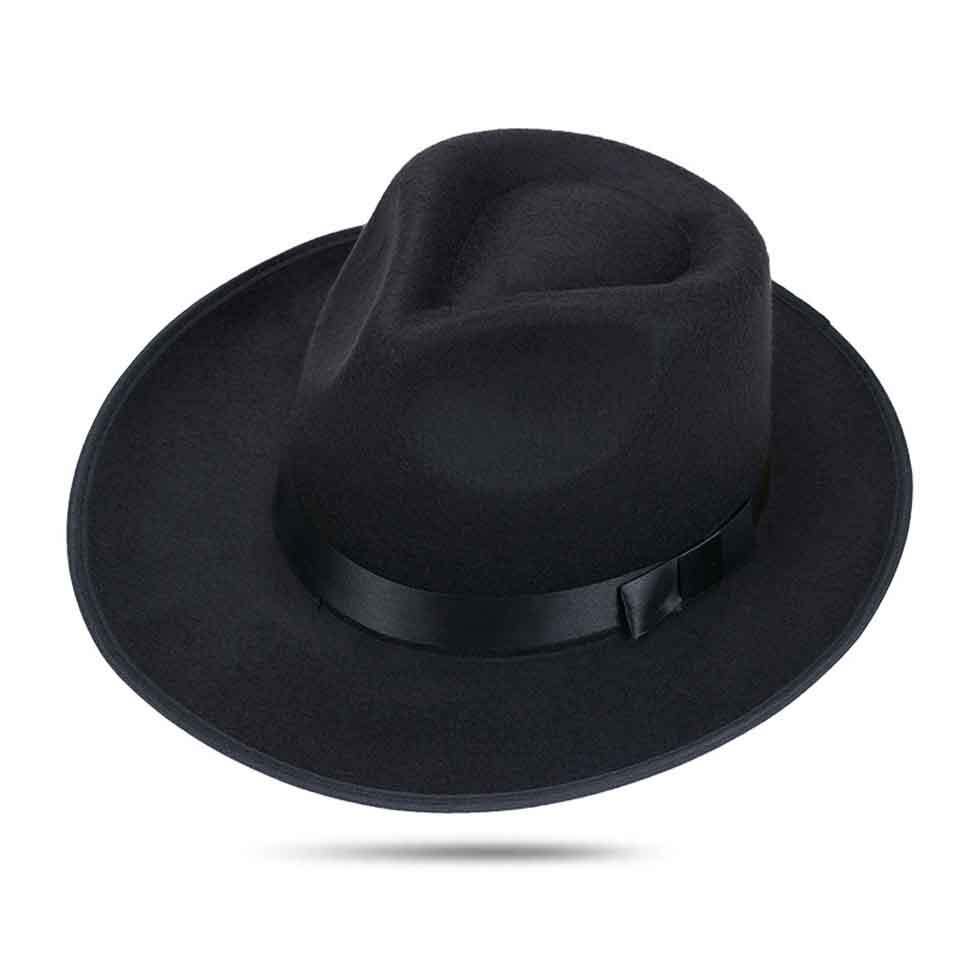 Solid Vilt Fedora Hoed Voor Mannen Brede Rand Dames Trilby Chapeu Vilten Hoed Vrouwen Mannen Jazz Hoed Kerk Godfather sombrero Caps: C0201-5