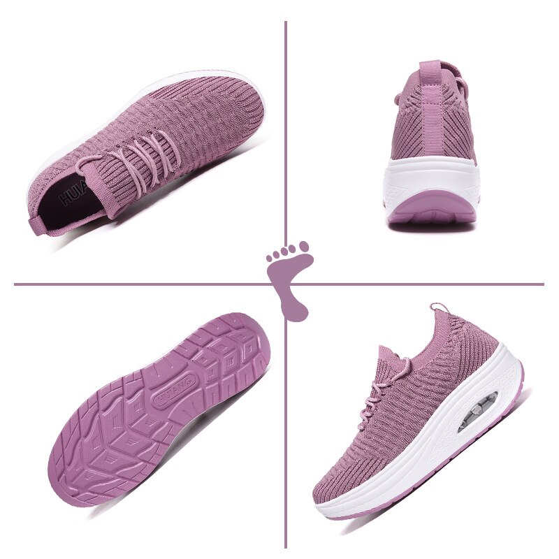 Obuwie damskie platforma trampki na koturnie 2020 oddychająca wysokość zwiększenie obuwie Casual Lace Up damskie buty Fitness kliny obuwie