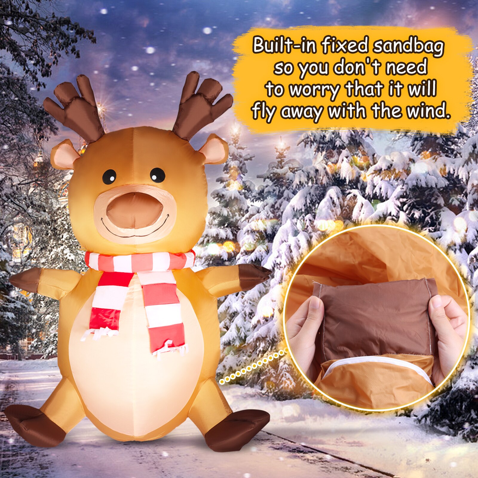 4ft Christmas Inflatable Blow Up Reindeer Decorations with LED Lights for Xmas Yard Lawn Outdoor Decoration US Plug