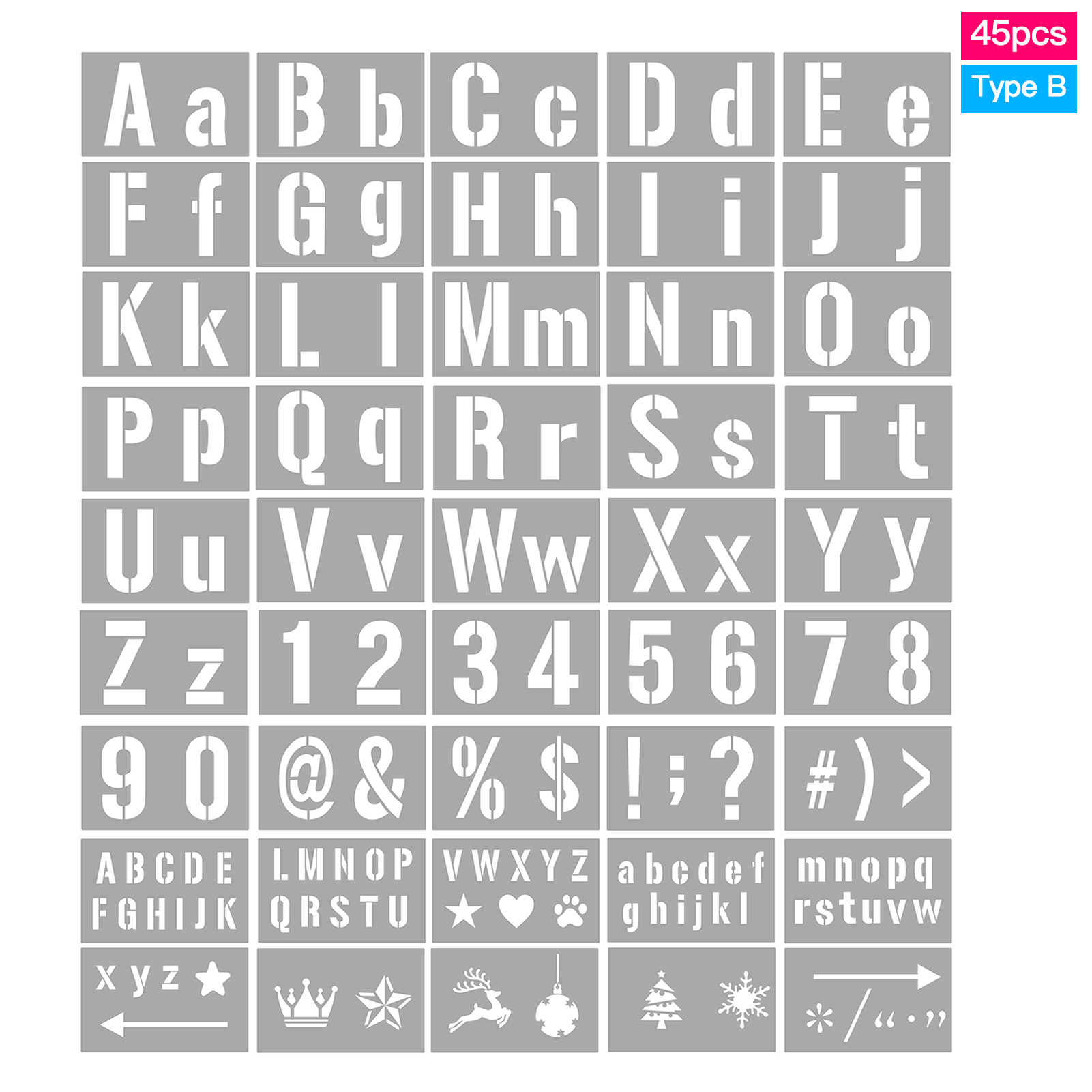 40/45PCS Stencils Letter and Number Template Reusable Washable Alphabet Stencils Environment-friendly PET Art Craft Templates