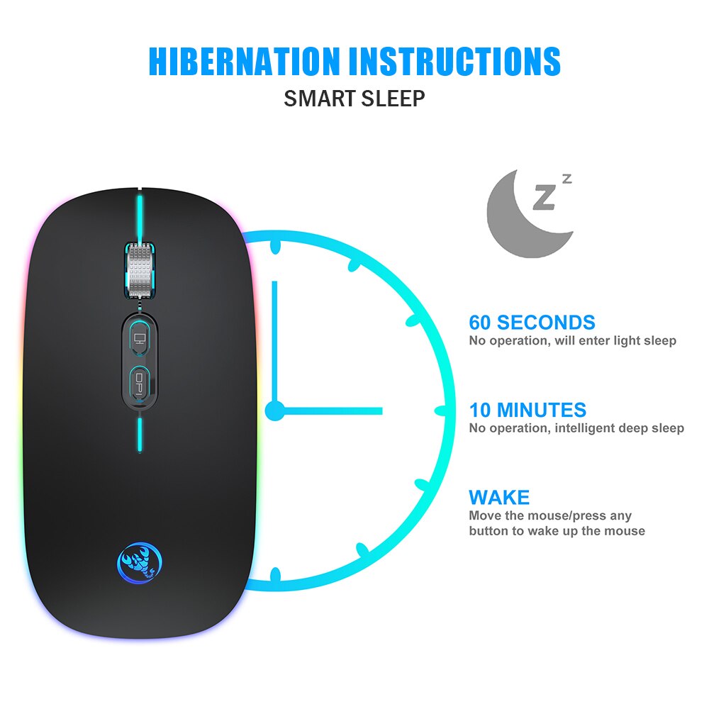 VicTsing-ratón inalámbrico recargable 2,4G, Mouse con Bluetooth V5.1, LED, delgado, con botón de inicio para ordenador portátil, PC, escritorio