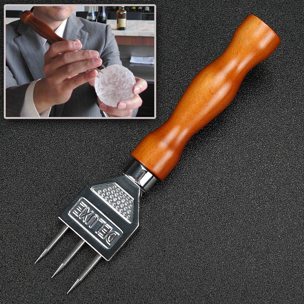 Ice Pick - Sturdy Steel Three Pronged Ice Ice Wood Tools Bartender With Bar Handle For Cocktail Chipper: Default Title