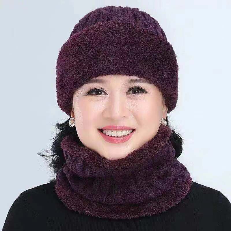 MAERSHEI sombrero tejido mujer pañuelo de color liso y sombreros de las mujeres de invierno gruesa gorros de abrigo la Edad Media tapas: Purple