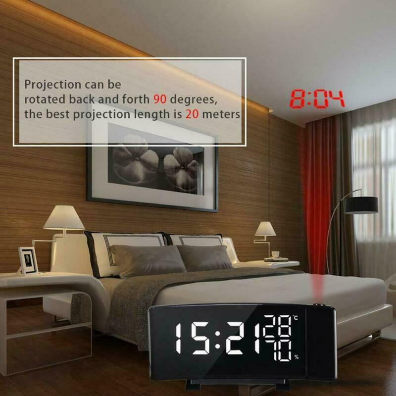 LED Display Time Digital Alarm Clock Projection Backlight with 180° Rotatable USB Charge FM Radio Snooze Function Table Clocks