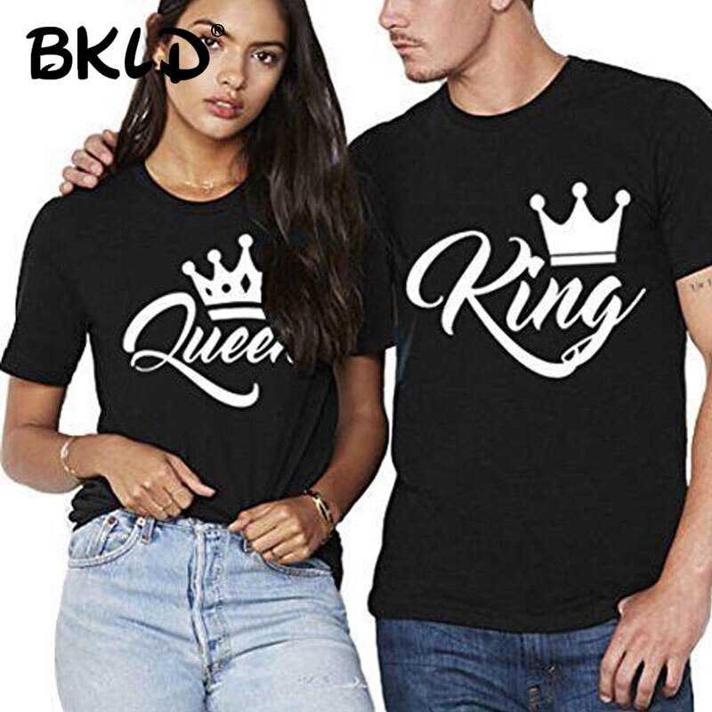 Bkld King Queen Koppels T-Shirt Met Kroonprint Paar Kleding Zomer T-Shirt Met Korte Mouwen 2024 Casual O-hals Tops Minnaars T-Shirt