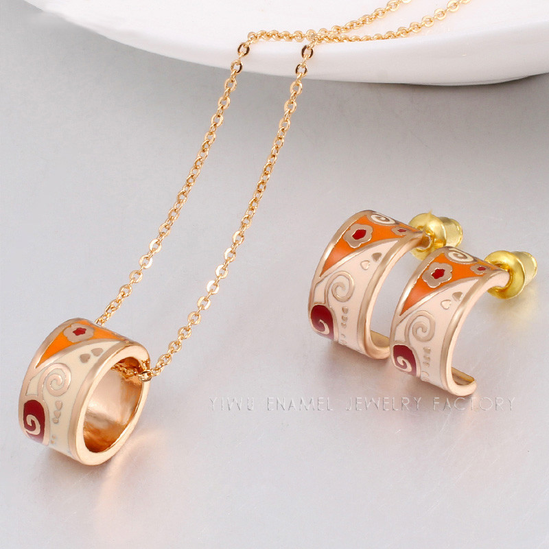 Werbeaktionen Neue oben Kleine Frauen Emaille Schmuck setzt Elegante Gefüllt Farbe Schmuck (Halskette, Ohrring): XTL9B