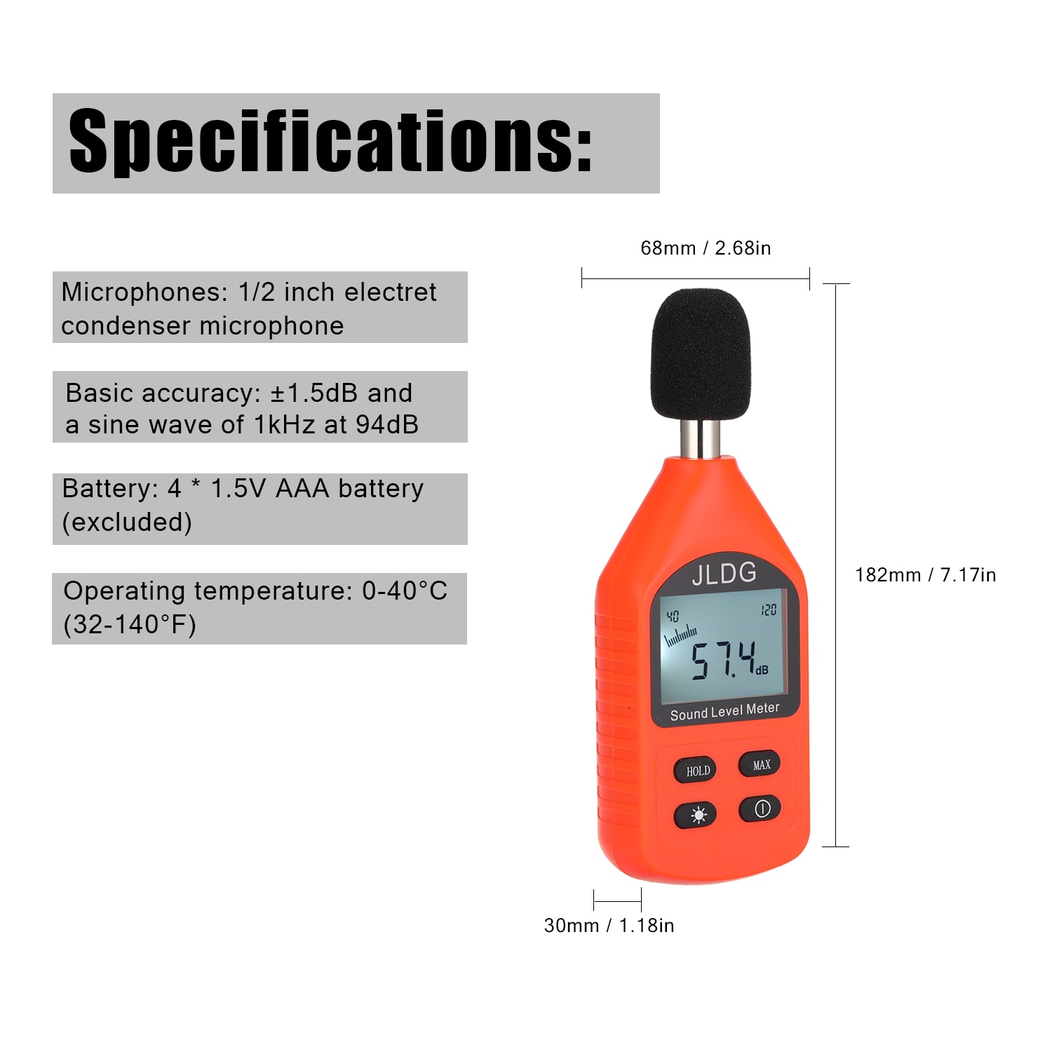 JD-105 Digital Noise Detector Mini Lightweight High Accuracy Decibel Monitoring Device Sound Level Meter with LCD Backlight