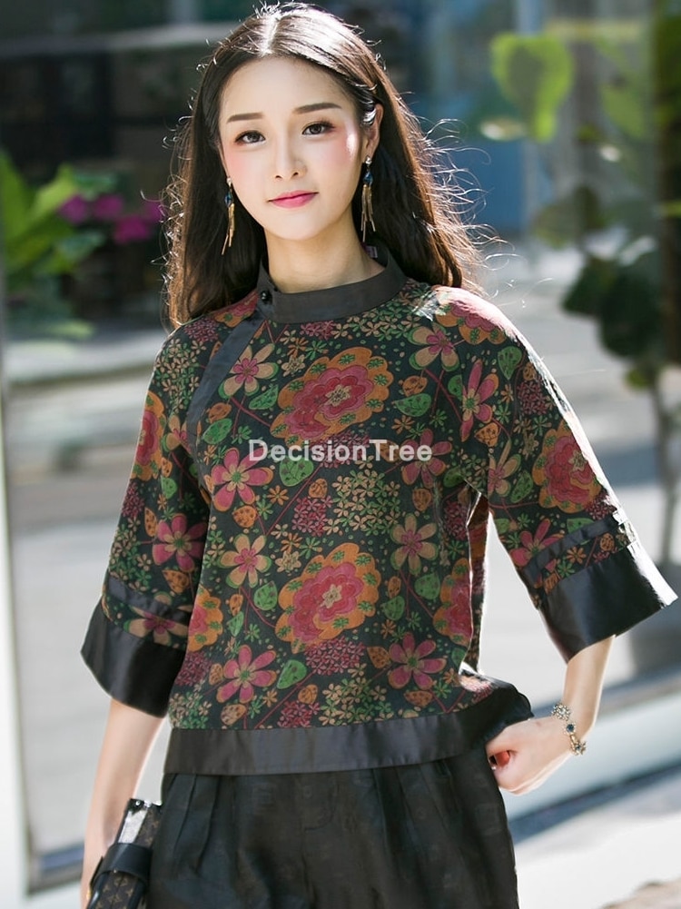 Ropa china tradicional para mujer, Blusa de gasa, blusa vintage, tops de hanfu para mujer, cheongsam, qipao chino