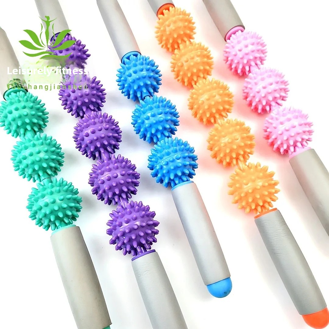 Yoga Fitness Massage Stick Wheel Roller Muscle Relaxation Handheld Ball Lupu Tai Kwu Five Ball Three Wheel Roller Stick
