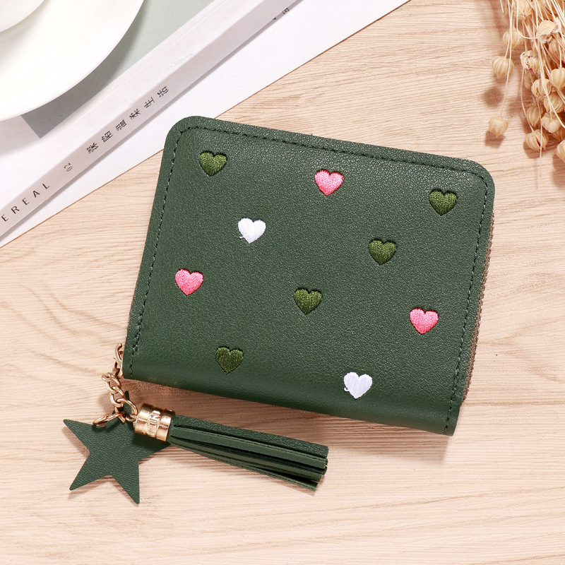 Women Small Wallet Ladies Mini Tassel Wallet Cute Girl Short Zipper Lovely Pu Leather Coin Purse Female Hand Wallet Cartera: black