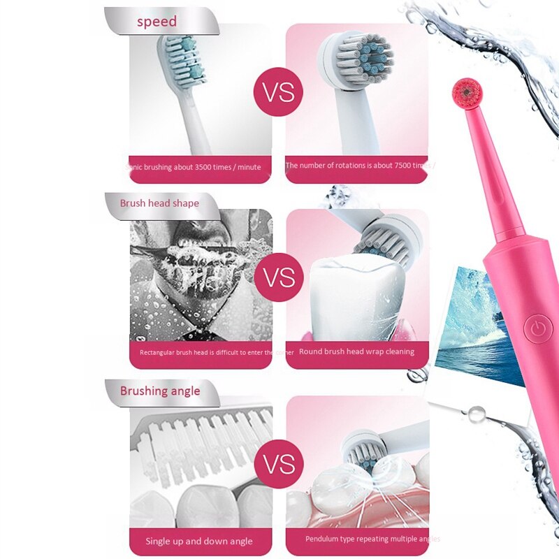 Elektrische Tandenborstel Ultrasone Oplaadbare Roterende Tandenborstel Oral Tooth Schoonmaak Tool Met Vervanging Tandenborstel Hoofd (Zwart)