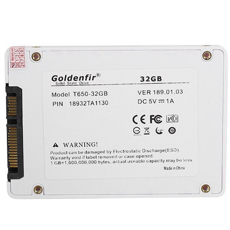 Goldenfir SSD 32GB 64GB 120GB 128GB 240GB 480GB SSD 2,5 Festplatte Festplatte Disc solid State Festplatten 2,5 "Interne SSD Festplatte: 32GB White