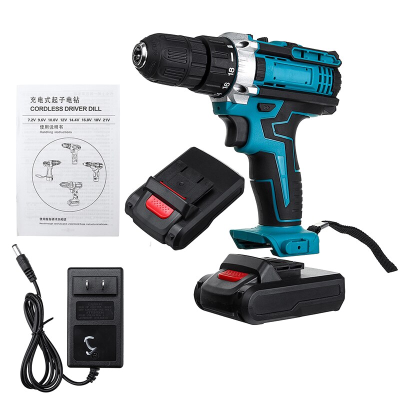 48V Cordless Drill Electric Screwdriver Dual Speed 18+2 Torque Power Driver With 1/2pcs Rechargeable Lithium-Ion Battery: 2 battery