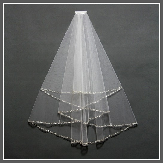 1 Layer Korte Paragraaf Handgemaakte Kralen Sluier De Bruid Bruidegom Haar Dubbele Gestikt Kralen Bruiloft Accessoires