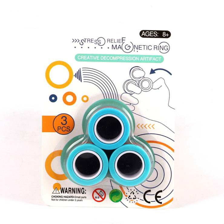 Magnetic Rings Fidget Unzip Toy Magic Ring Props Tools Children Magnetic Ring Finger Spinner Ring Adult Toys For boyfriend: Cyan-blue