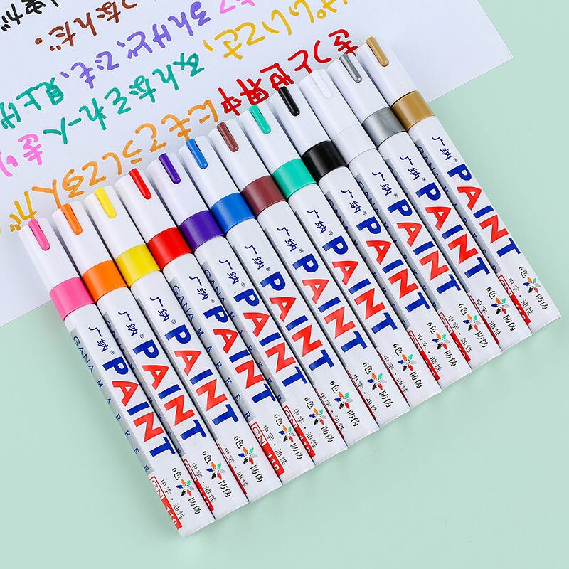 12 Colors Set Waterproof Car Tyre Tire Tread Rubber Metal Permanent Paint Marker Pen Graffti Oily Marker Pen Stationery Supplies
