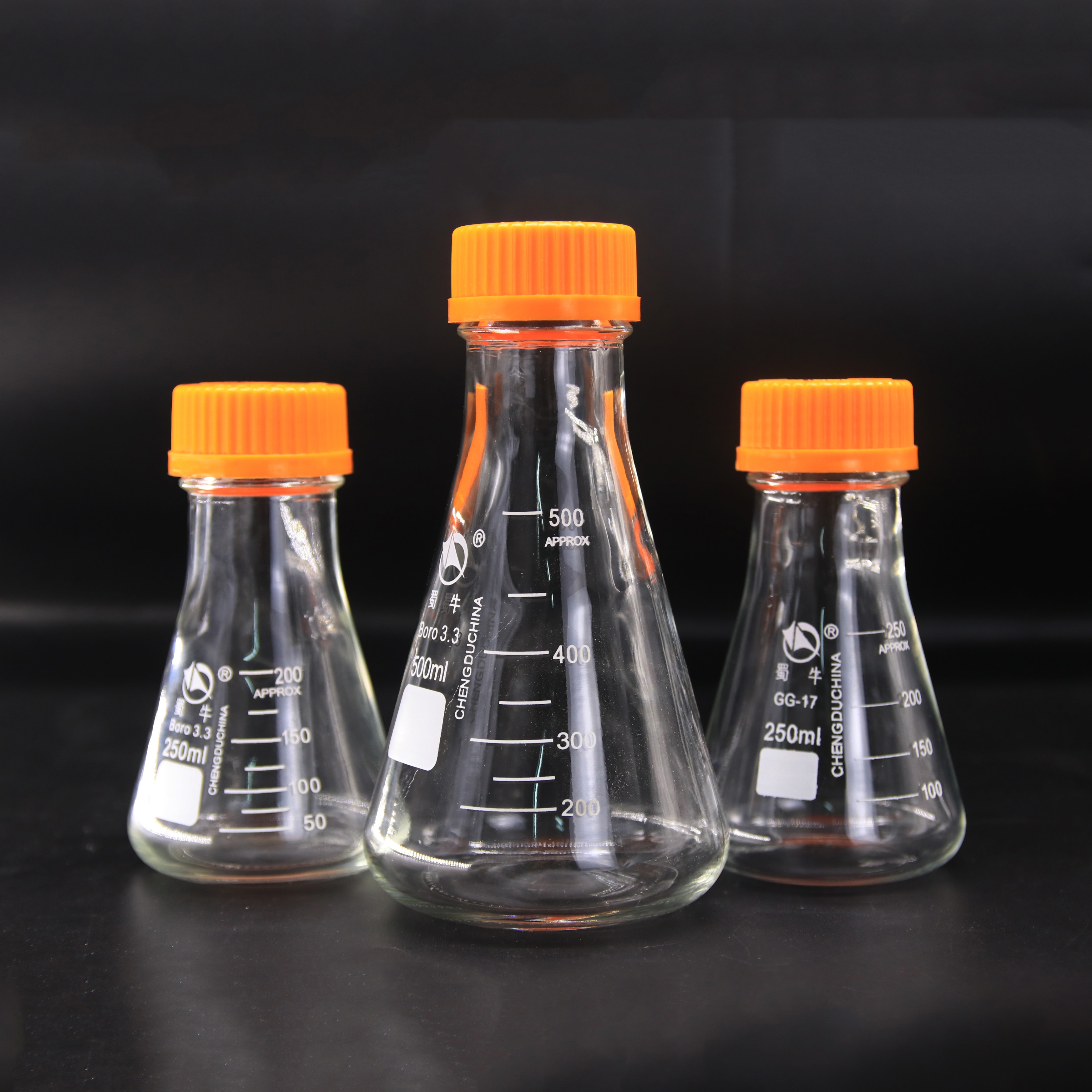 Glass Erlenmeyer Flask GL45 Screw Top Bottle 250ml 500ml Graduated Transparent Thread with Lid Bro 3.3