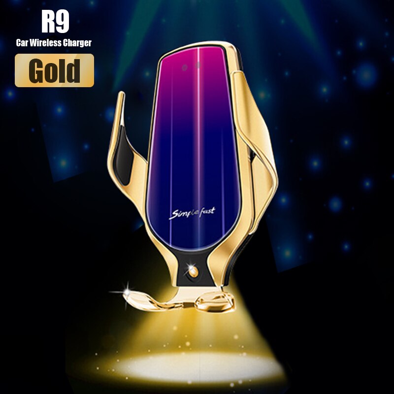 Caricabatterie rapido Wireless QI caricabatterie Wireless 10W per iPhone 11 Pro X Xs Max Samsung S10 nota 10 + 8 Plus caricabatterie sensore sfiato aria auto: Gold