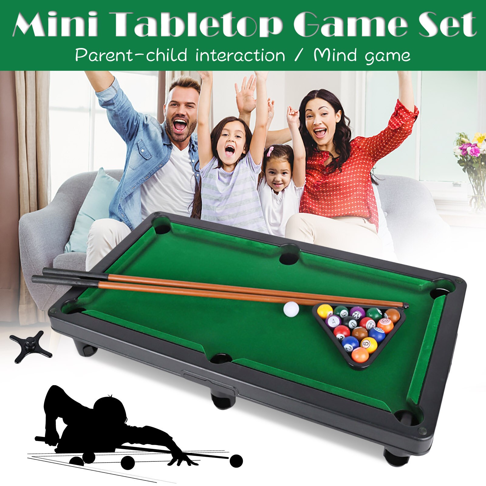 Novelty Mini Desktop Pool Table Billiard Tabletop Pool Toy Game Set Parent-child Interaction Children Educational Toy Family Fun