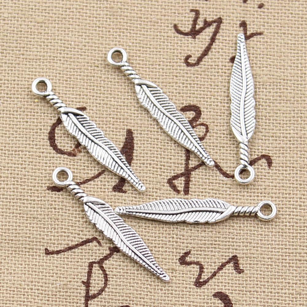 50Pcs Charms Feather Leaf 28X5Mm Antiek Brons Zilver Kleur Hangers Maken Diy Handgemaakte Tibetaans Brons Zilver kleur Sieraden