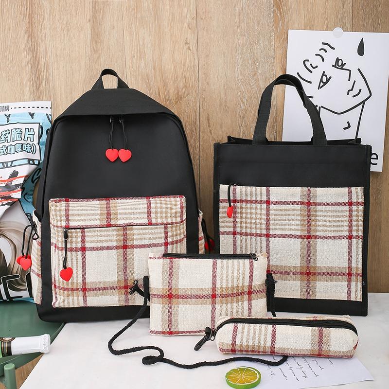 4 pièces ensemble de sacs d'école corée sac à dos pour adolescent filles toile femmes sac à dos pour ordinateur portable étudiant livre sac Mochila Escolar cartable: Red