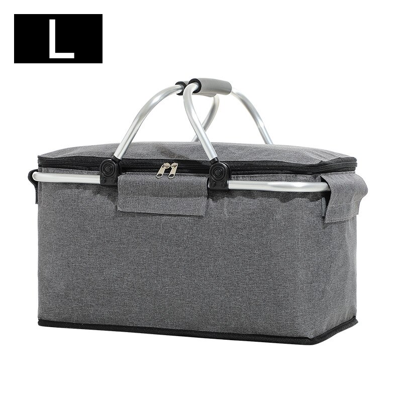 30L Folding Picnic Camping Basket Large Insulated Shopping Cooler Home Storage Hamper Bag Box Outdoor Picnic Organizer X593D: L gray
