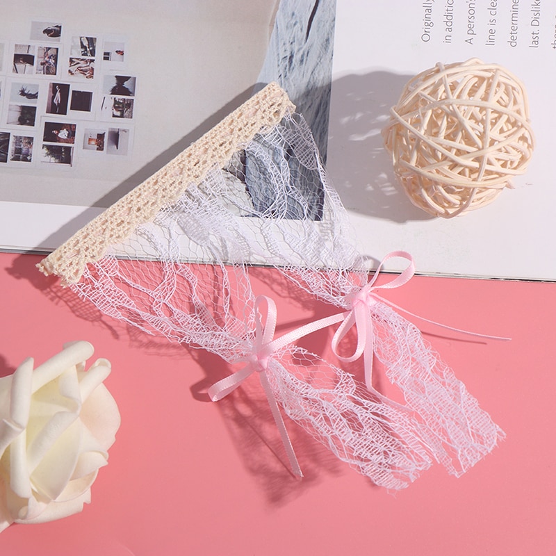 1pc Cute Dollhouse Miniatures Lattice and Lace Pink Cotton Curtain for 1/12 Dolls House