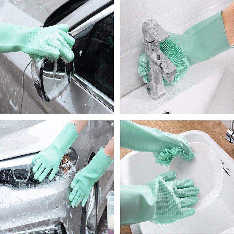 Guantes de esponja para limpiar platos, de silicona, mágicos, multifunción, 1 par, goma de lavado de silicona, guantes para fregar para limpieza de cocina