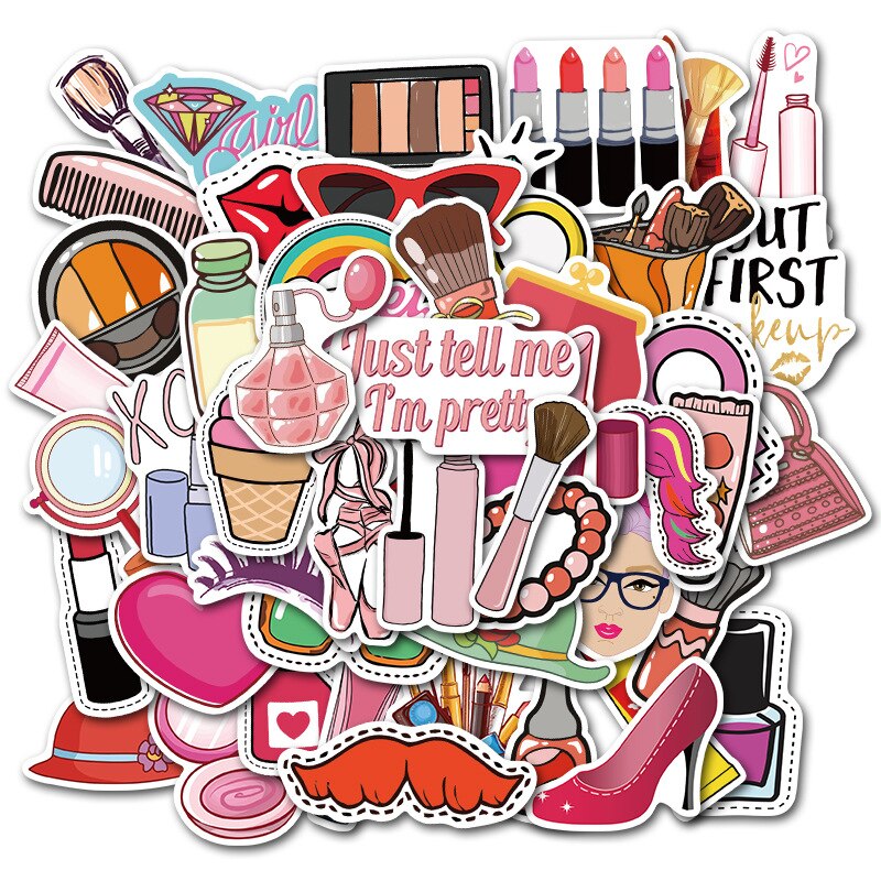 50 Stks/partij Pretty Girl Cosmetische Sticker Decal Lipstick Parfum Hoge Hakken Patroon Diy Voor Laptop Bagage Koffer Leuke Stickers