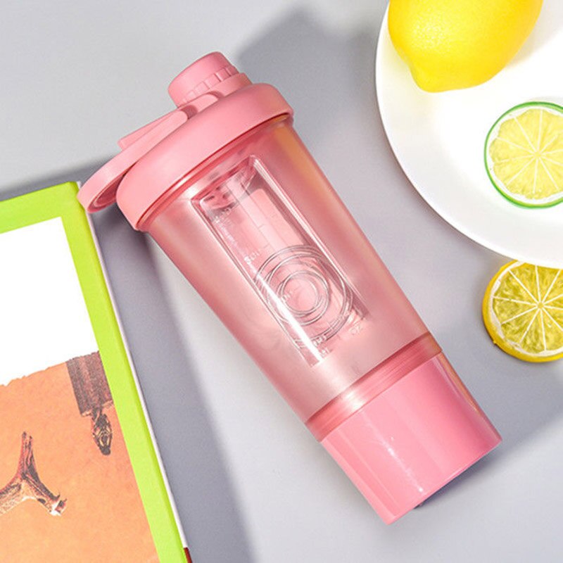 Mybotty kvinne gym proteinpulver shaker flaske med blanding ball jente vannflaske lekkasjesikker drikke fitness ernæringsflaske: Rosa