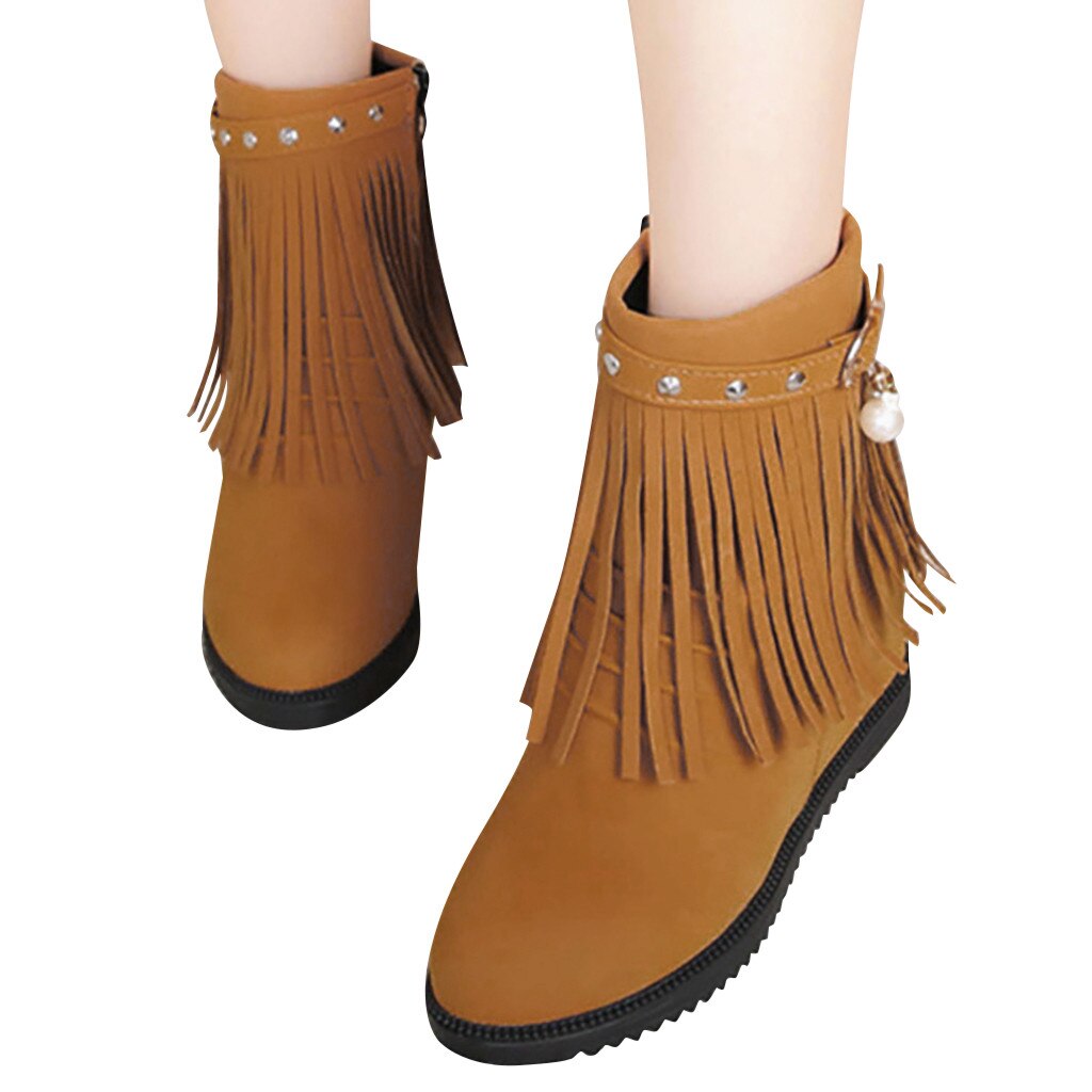 Kvinner støvler vintage dusk flat damesko dame kilehæl dusk sko perle casual flat boots for kvinner  #20: Gul / 38