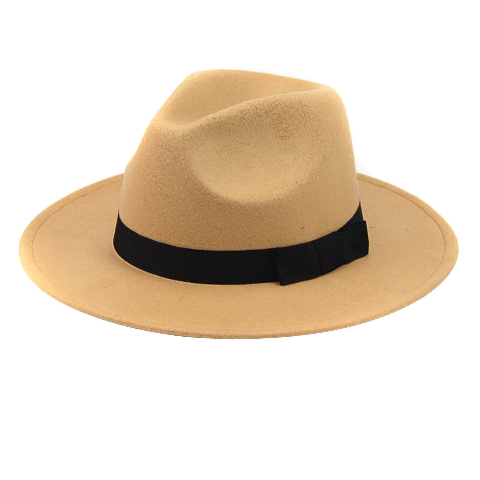 Women's Stylish Top Hat Crushable Wool Felt Outback Hat British Style Headgear Wide Brim Belt Cap A66