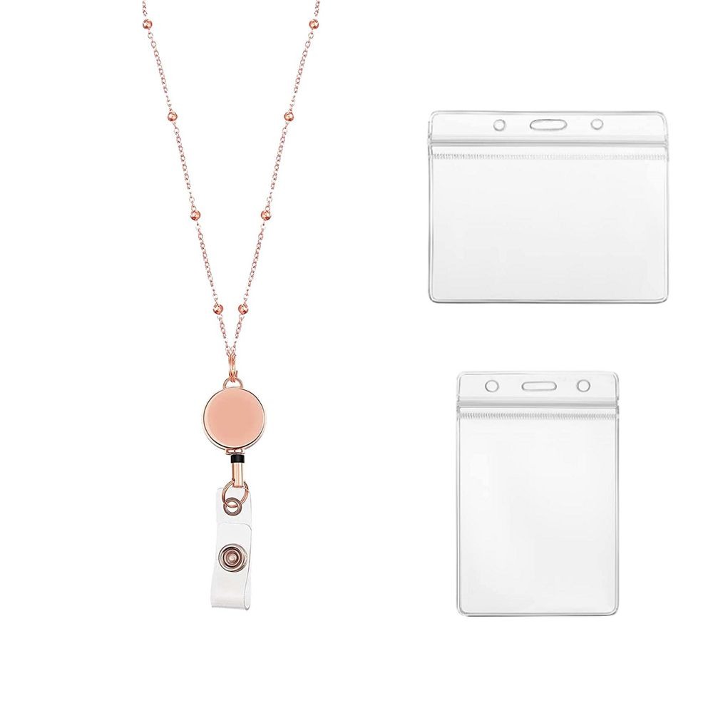 Naamkaartje sleutelhanger roestvrij staal DIY kralen Lanyard badgehouder ketting intrekbare badge reel Lanyard met ID-kaarthouders: WHITE