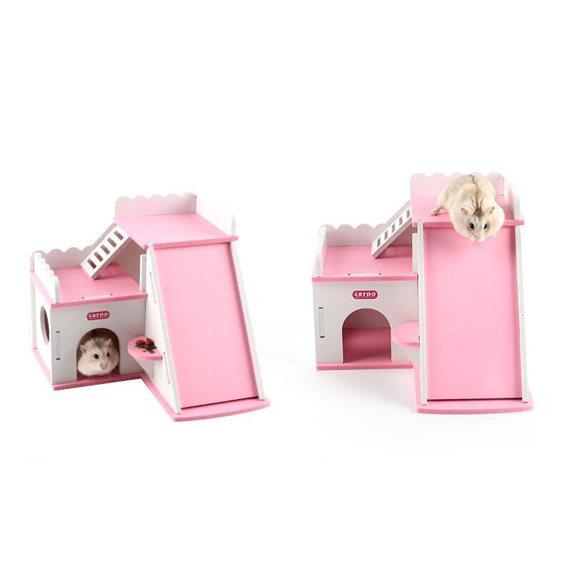 Bricolage souris hérisson Hamster maison en bois Villa de luxe avec échelle coulissante chambre sur le toit petit animal de compagnie Cage lit jouer jouet