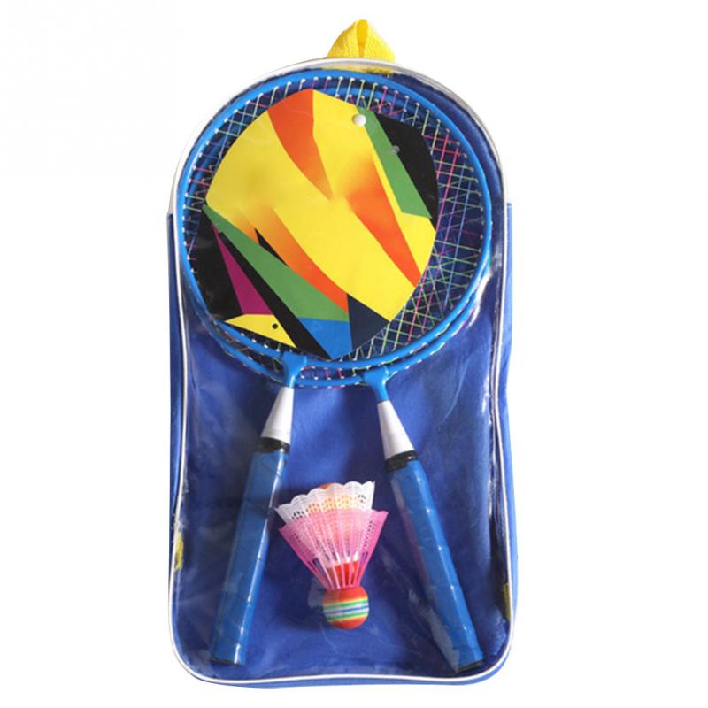 Dagis barn badminton set med racketar bollar sport spel barn skola pe klass utrustning barn badminton racket set: Blå