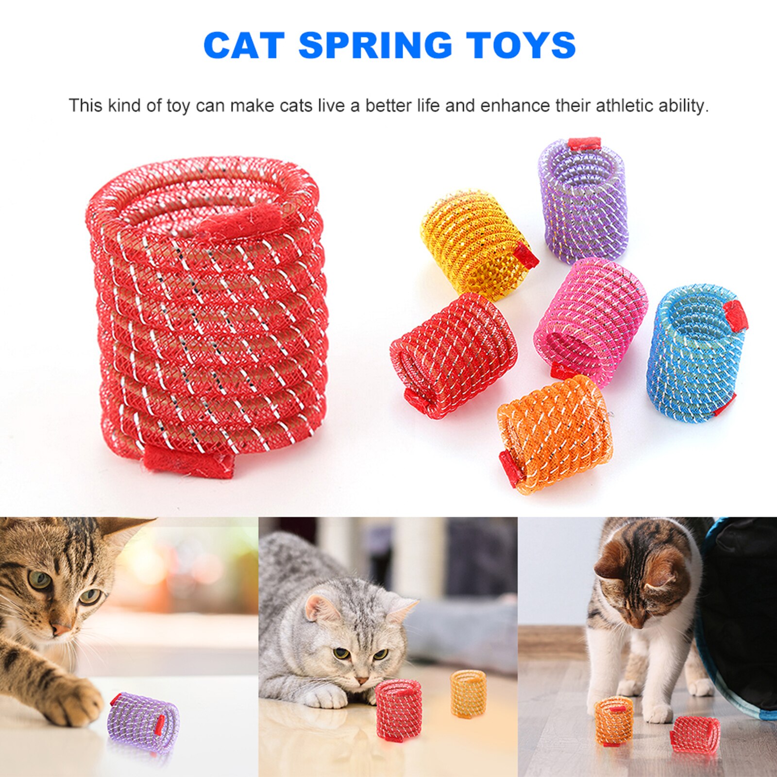 Muelles anchos de colores para mascotas, juguete elástico de plástico para gatito, muelles en espiral, juguetes interactivos para morder, 5 uds.