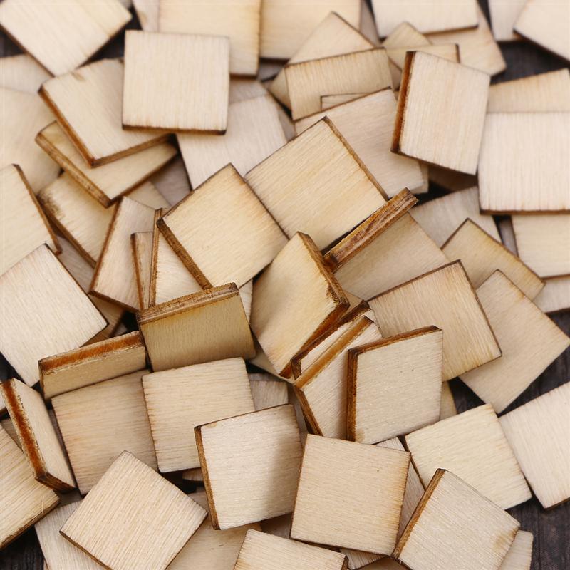 100 Pcs 10mm Square Wood Slices Blank Wood Pieces Unfinished DIY Plaque for Painting Art Crafts