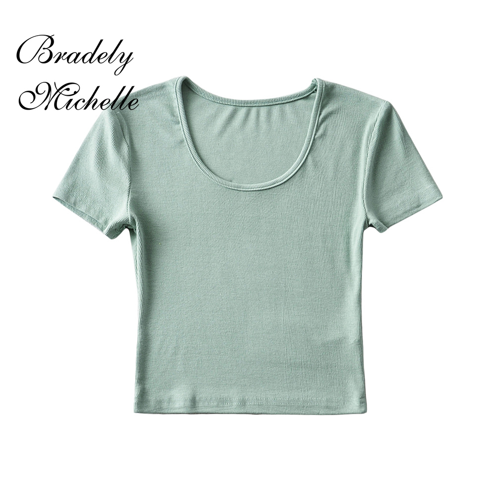 Bradely Michelle Casual Summer Woman Slim Fit T-shirt Tight Short-Sleeve O-neck Tee Crop Tops