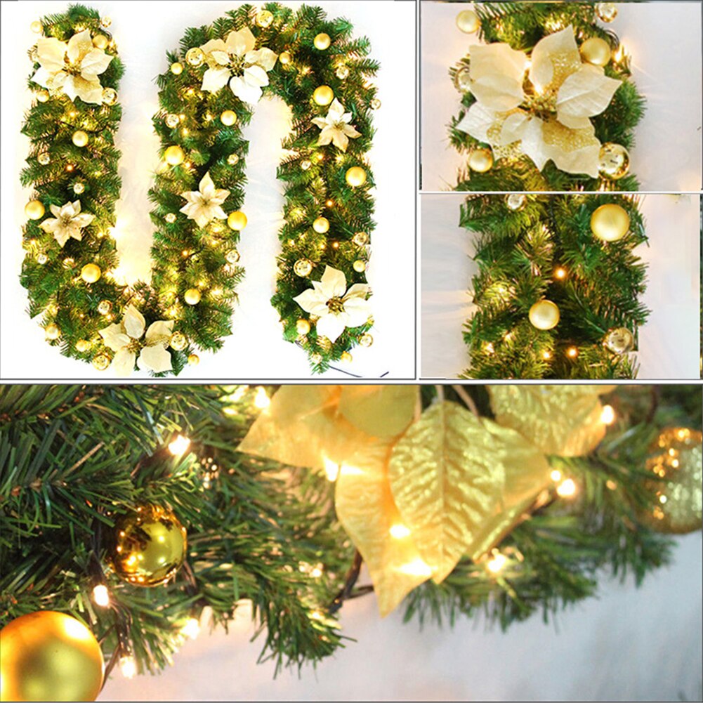 Xmas Garland Met Led String Lights 2.7M/9ft Kerstboom Ornamenten Decoraties Kerst Kunstmatige Krans Krans