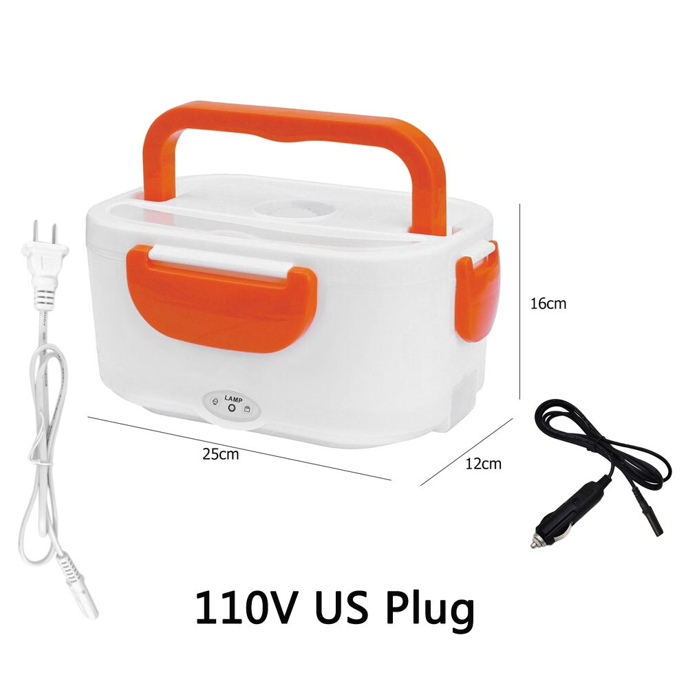US EU Plug Electric Lunch Box Portable Electric Heating Food Heater With Plastic Liner Rice Container for Office Car Lunch Box: A110V US Plug Orange