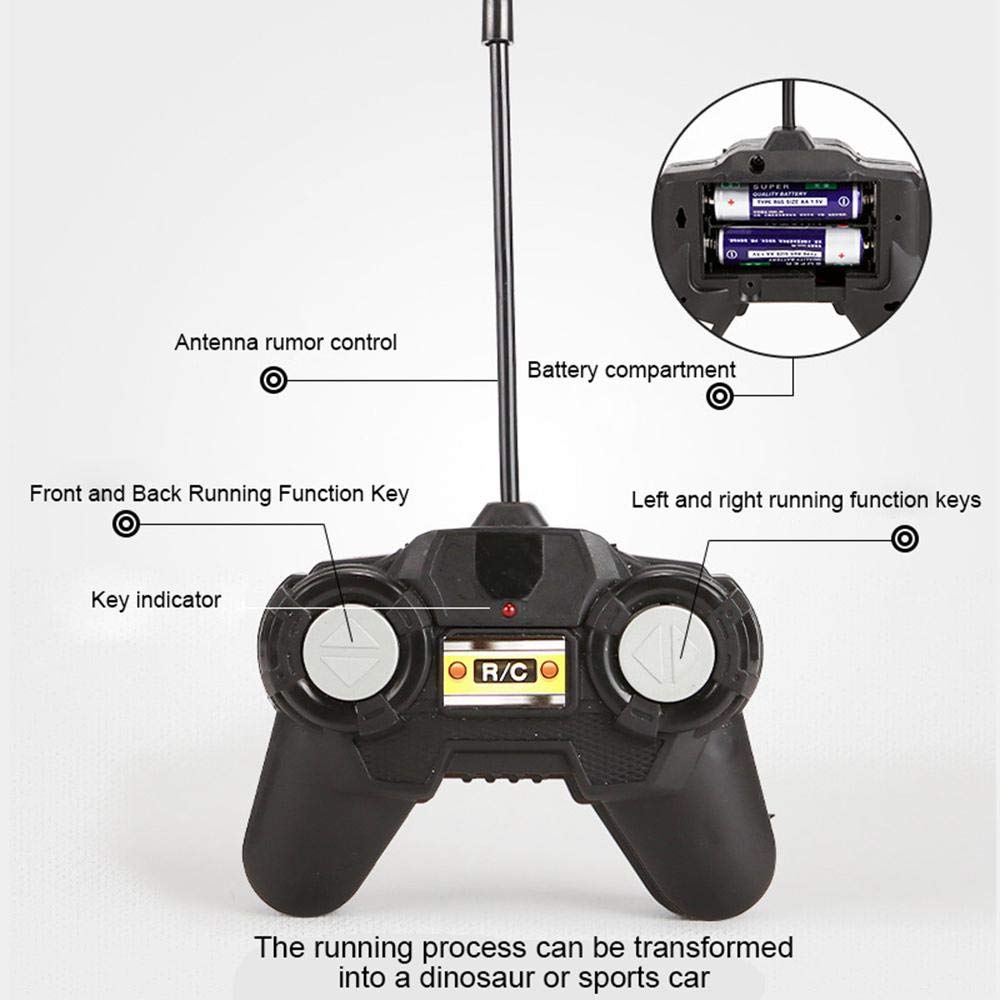 Coche de juguete de dinosaurio transformable, coche de dinosaurio transformable con luz y música, Control remoto