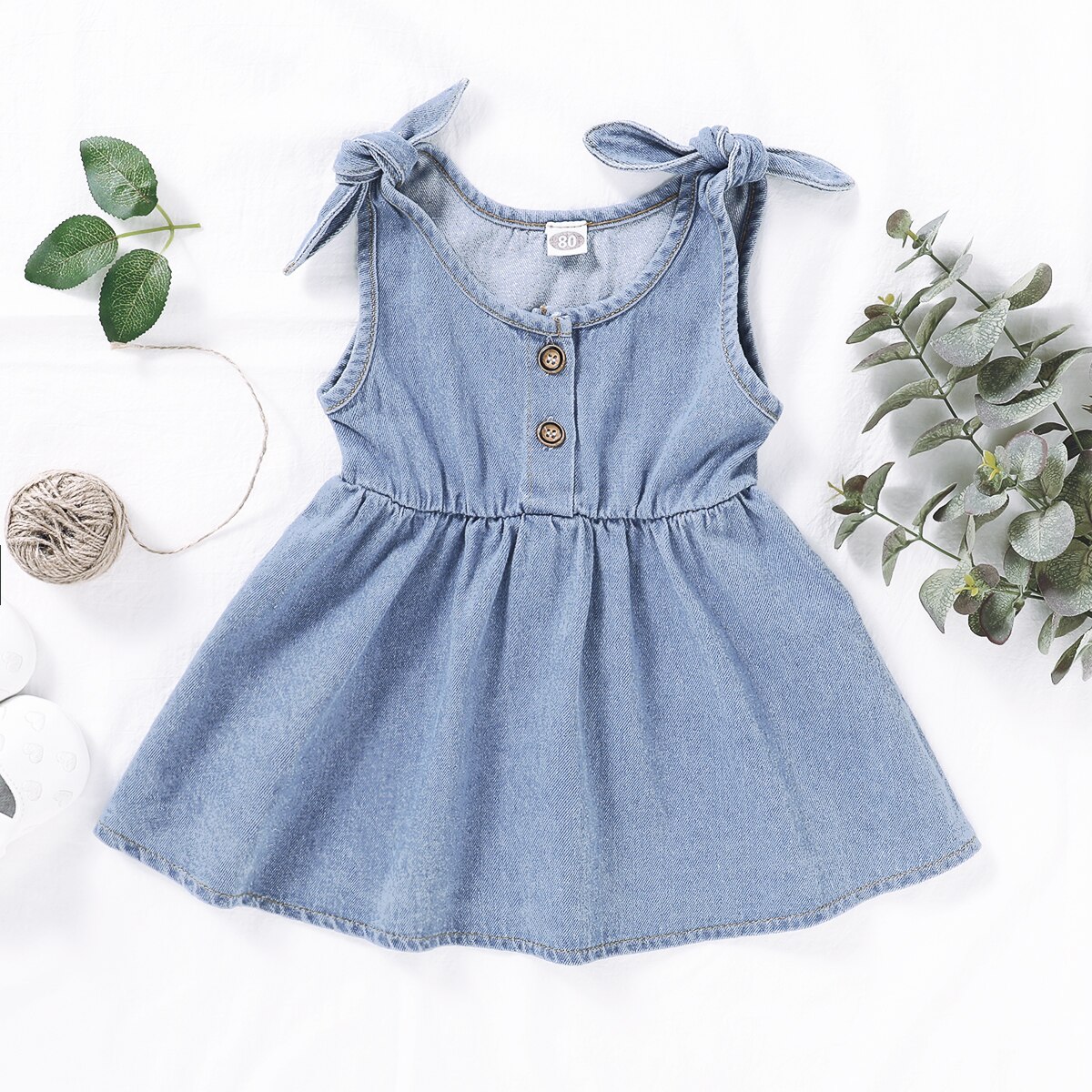 ropa de verano para bebés, niños, niñas, vestido de tela vaquera de Color sólido con botones sin mangas