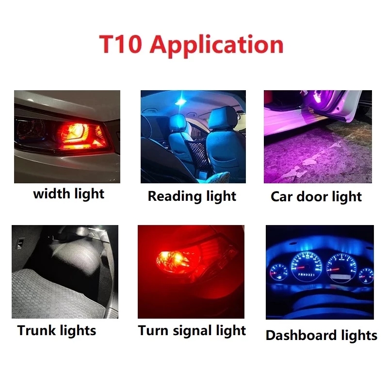 Super brillante 10 Uds W5W 194 T10 carcasa de cristal LED Cob bombilla de coche 6000K blanco verde azul rojo cuña lámpara de matrícula luz de techo