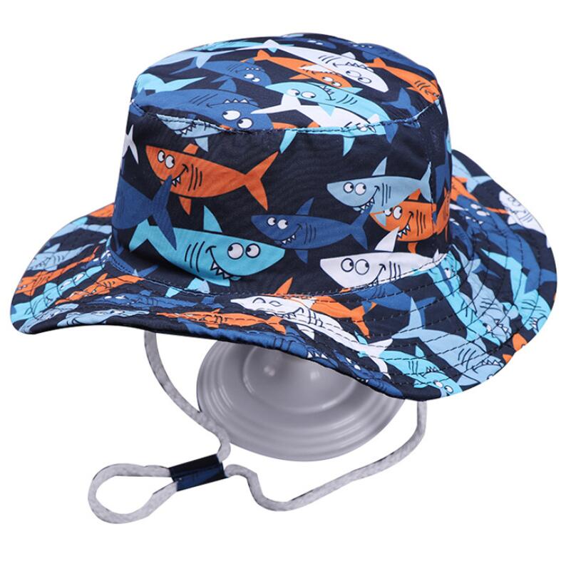 Baby Boy Hoed Cap Kinderen Kids Peuters Emmer Vissen Floppy Zonnehoed Jongens Leuke Dieren Shark Dinosaurus Print Mode 6M-6Y: Blauw / 50CM