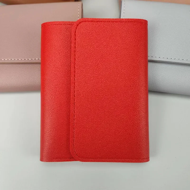 Carteras bonitas para mujer, pequeño bolso con cerrojo multitarjeta, Mini bolsa a la , Simple, tres pliegues, Clip corto, cartera portátil para mujer, monederos: Rojo
