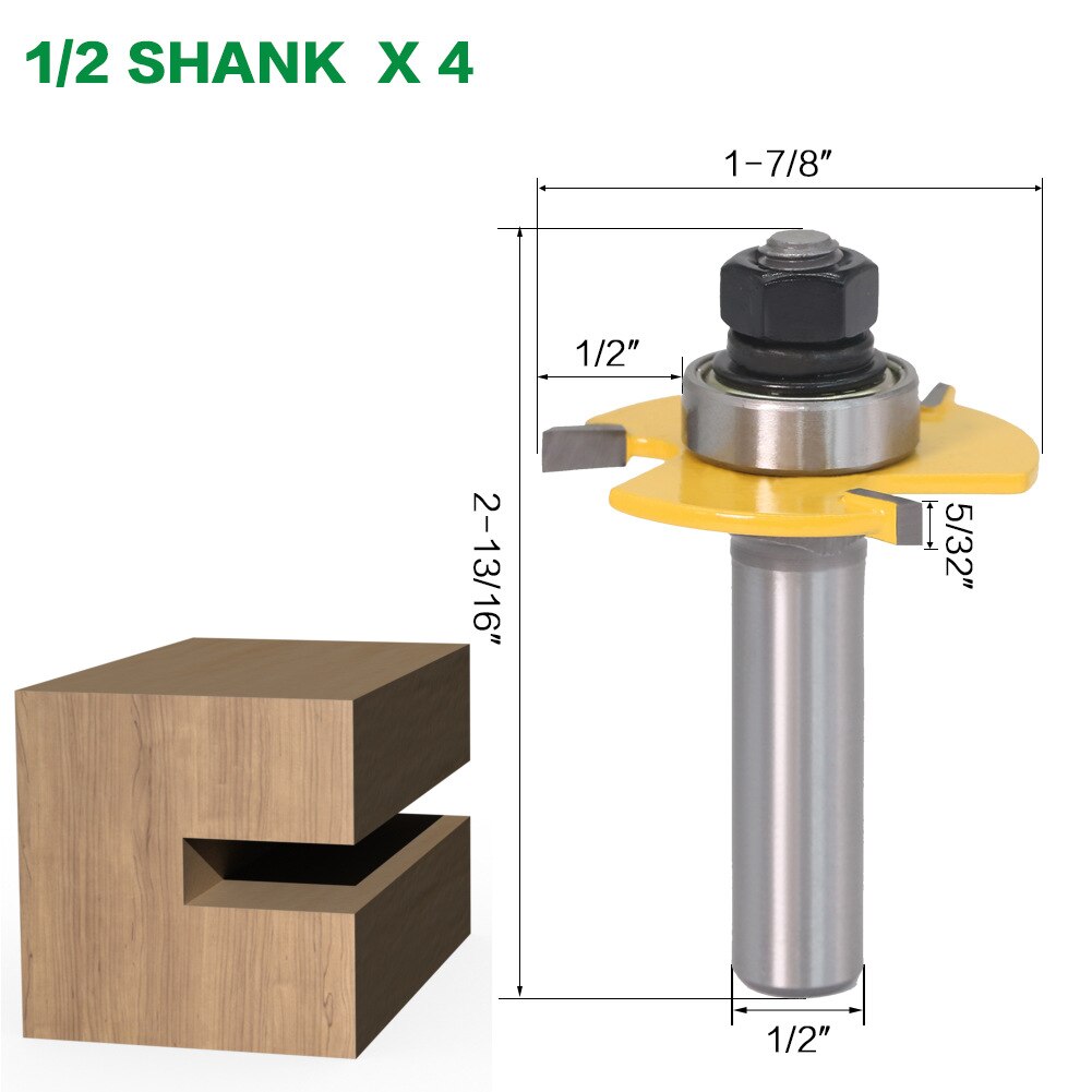 1pc 1/2 &quot; 1/4 &quot; 6mm 8mm 12mm skaft fræser træskærer rille samling samling fræser bit sæt træ fræser værktøjer til snedkerarbejde: 12.7 mmx 4